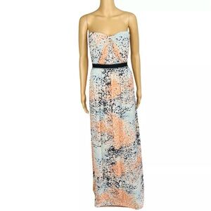 BCBGMAXAZRIA Chiffon Maxi Dress Amber Powder Pleated Strapless New